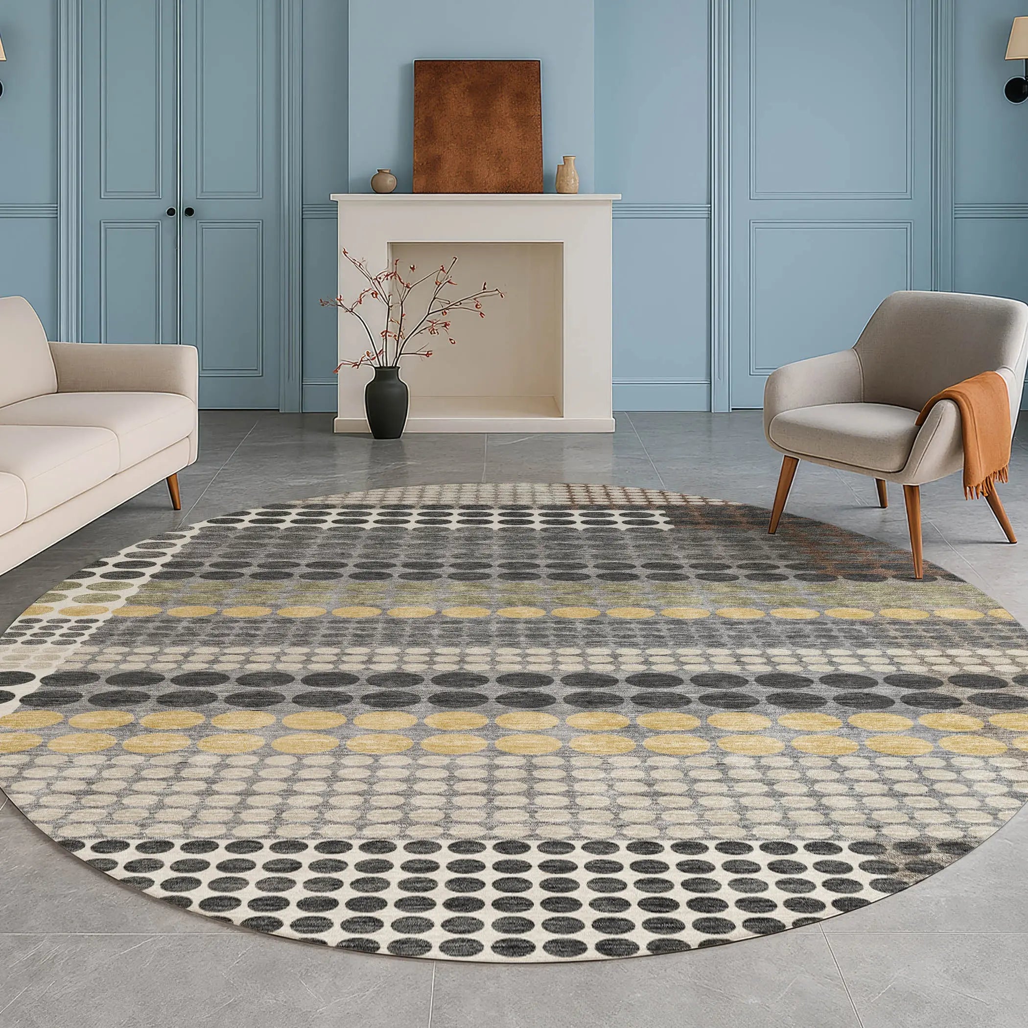 8' Black And Gray Round Geometric Washable Indoor Outdoor Area Rug Homeroots Outdoor
