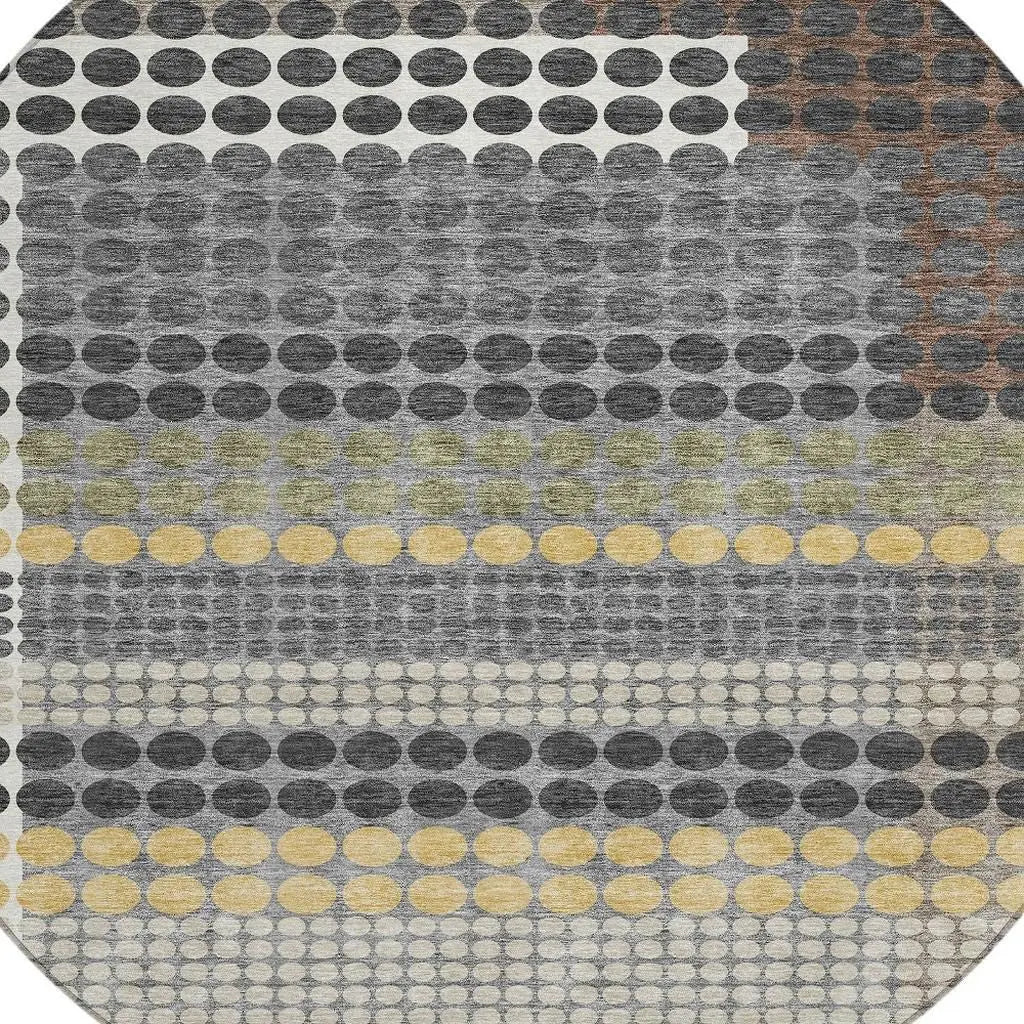 8' Black And Gray Round Geometric Washable Indoor Outdoor Area Rug Homeroots Outdoor