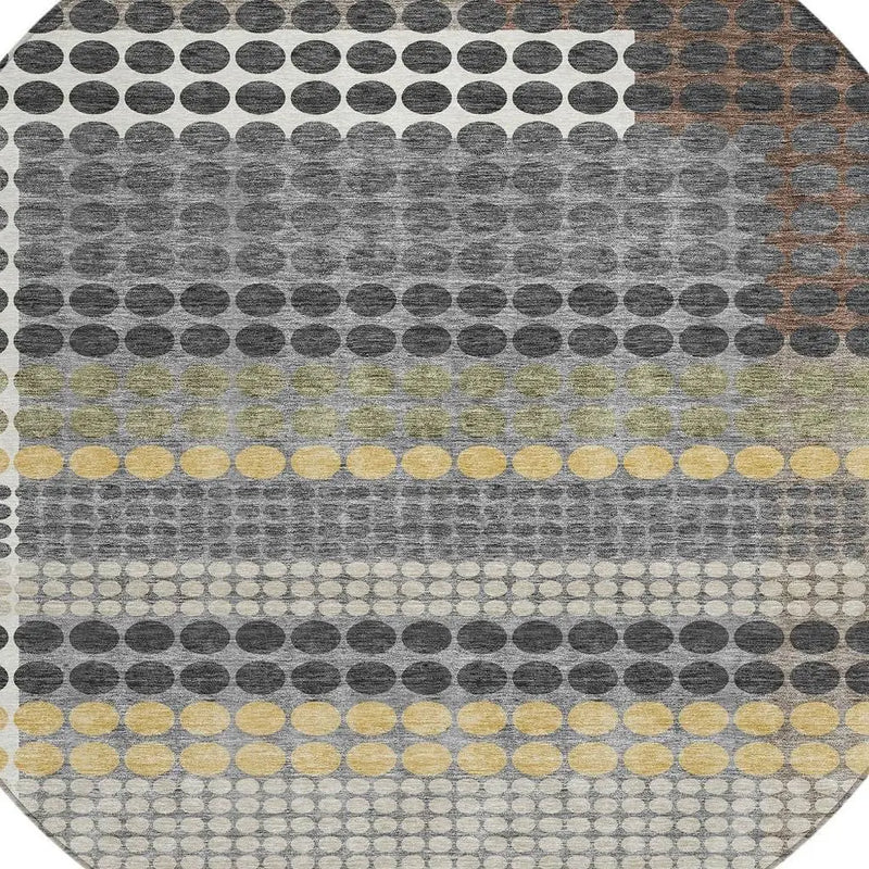 8' Black And Gray Round Geometric Washable Indoor Outdoor Area Rug Homeroots Outdoor