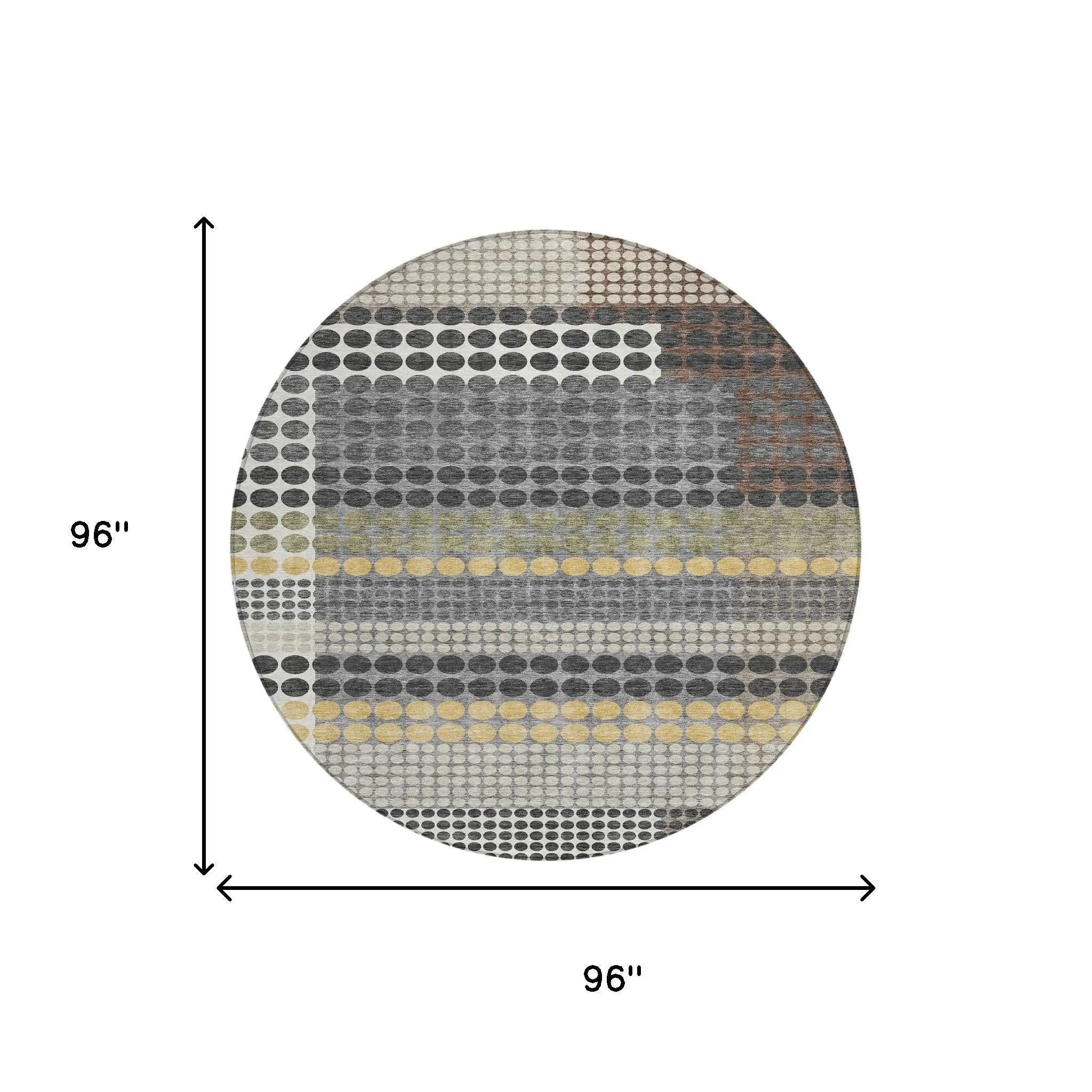 8' Black And Gray Round Geometric Washable Indoor Outdoor Area Rug Homeroots Outdoor