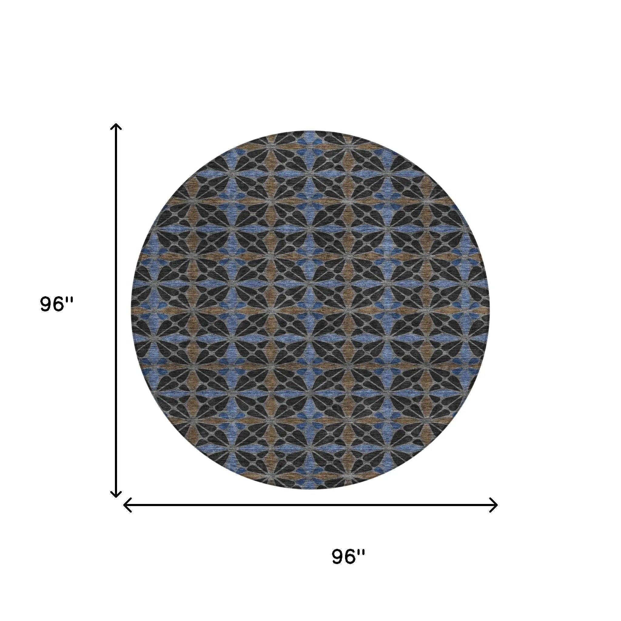 8' Black And Gray Round Geometric Washable Indoor Outdoor Area Rug Homeroots Outdoor