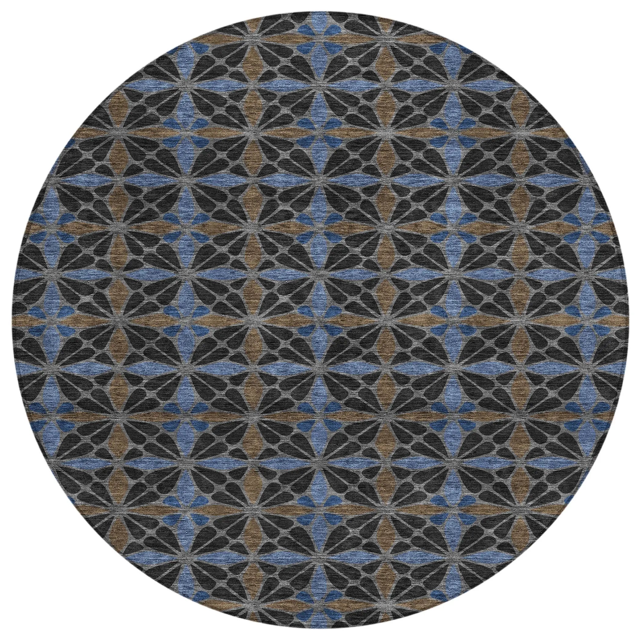 8' Black And Gray Round Geometric Washable Indoor Outdoor Area Rug Homeroots Outdoor