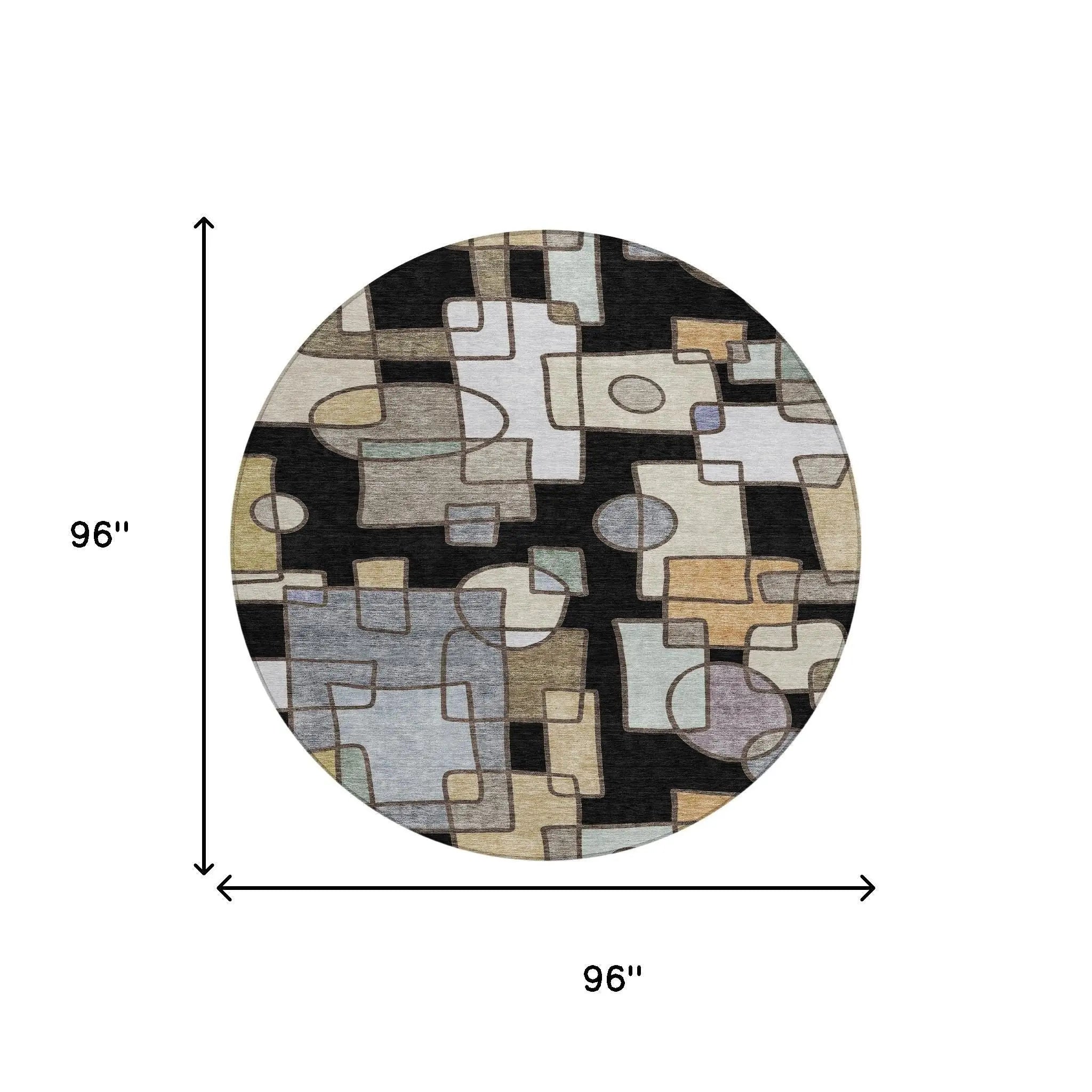 8' Black And Gray Round Geometric Washable Indoor Outdoor Area Rug Homeroots Outdoor