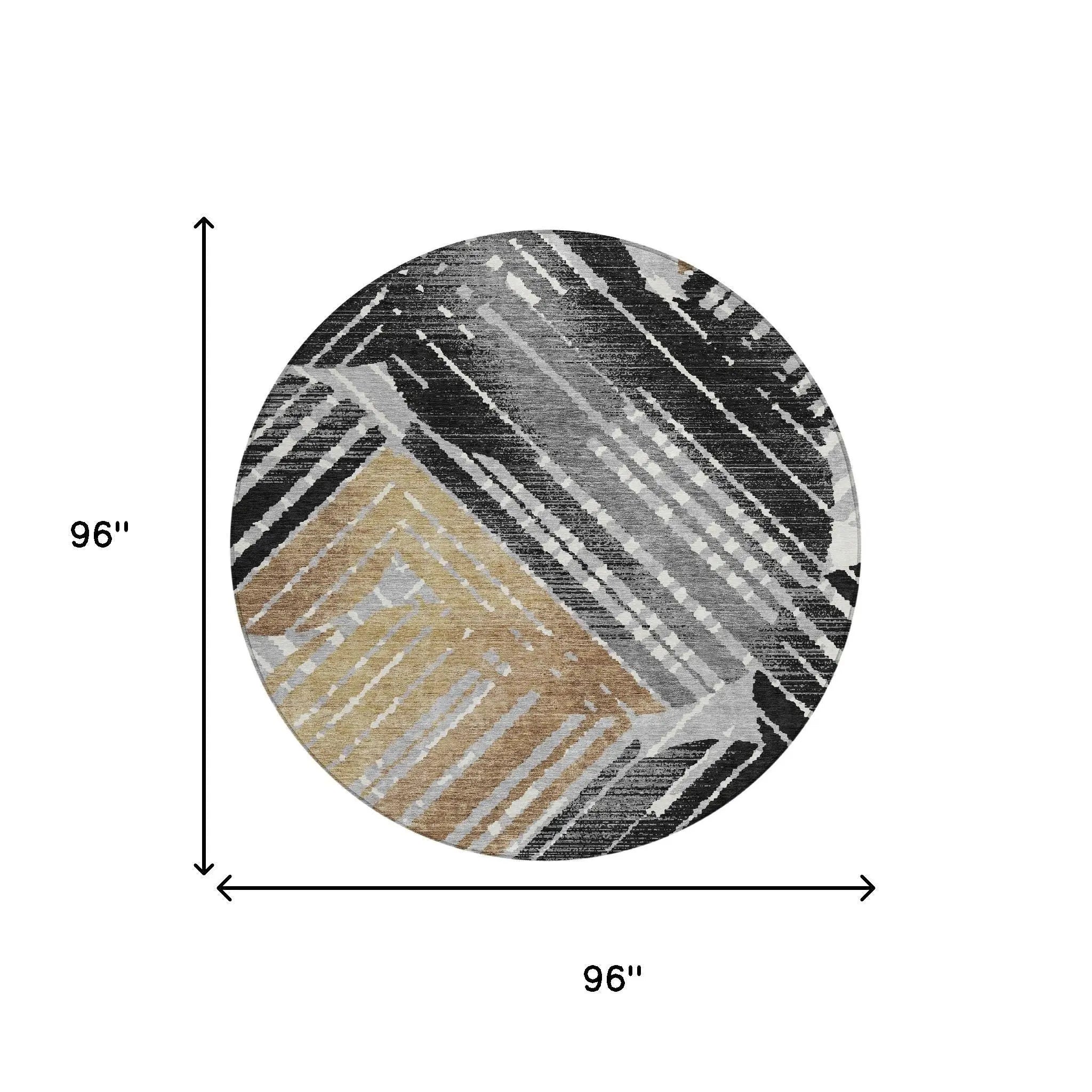 8' Black And Gray Round Geometric Washable Indoor Outdoor Area Rug Homeroots Outdoor