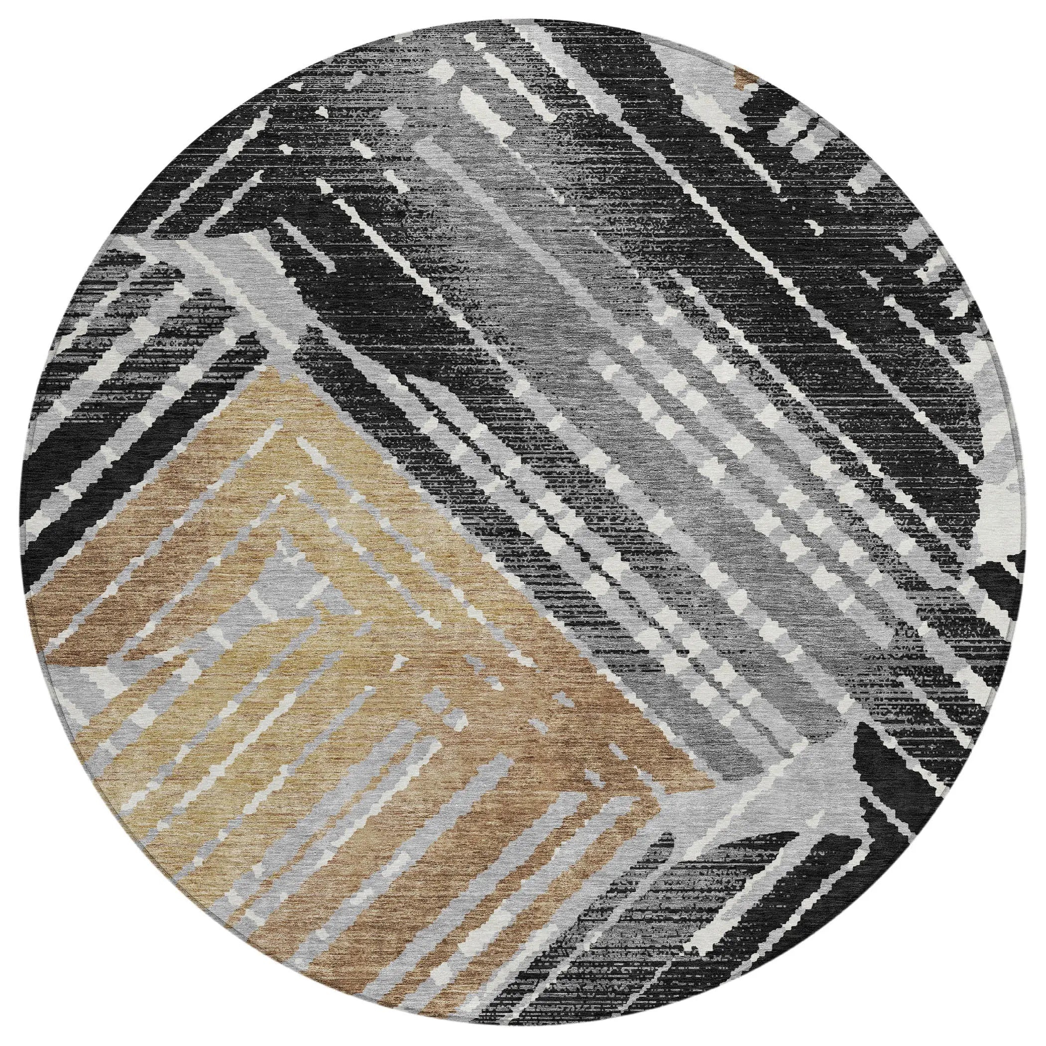 8' Black And Gray Round Geometric Washable Indoor Outdoor Area Rug Homeroots Outdoor