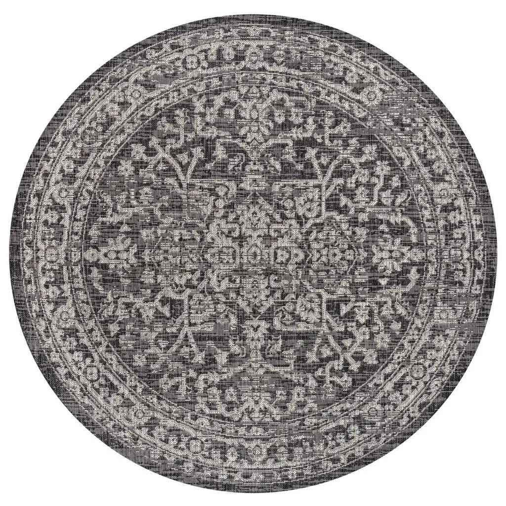 8' Black And Gray Round Medallion Indoor Outdoor Area Rug Homeroots Outdoor