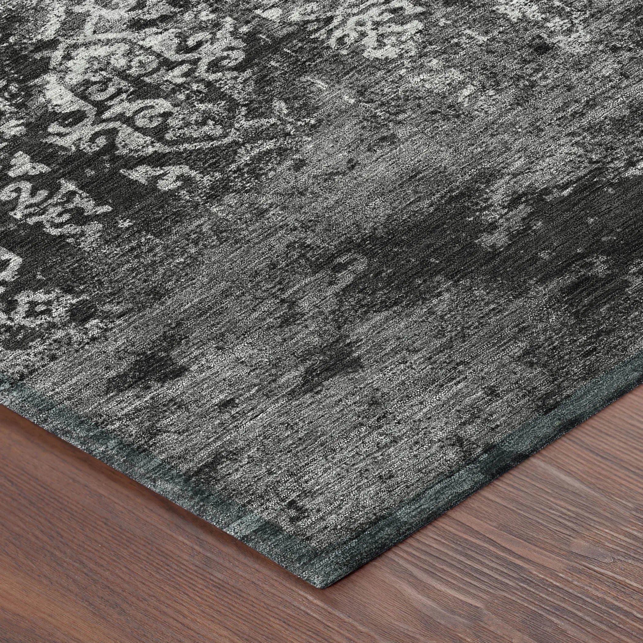 8' Black And Gray Round Oriental Washable Indoor Outdoor Area Rug Homeroots Outdoor