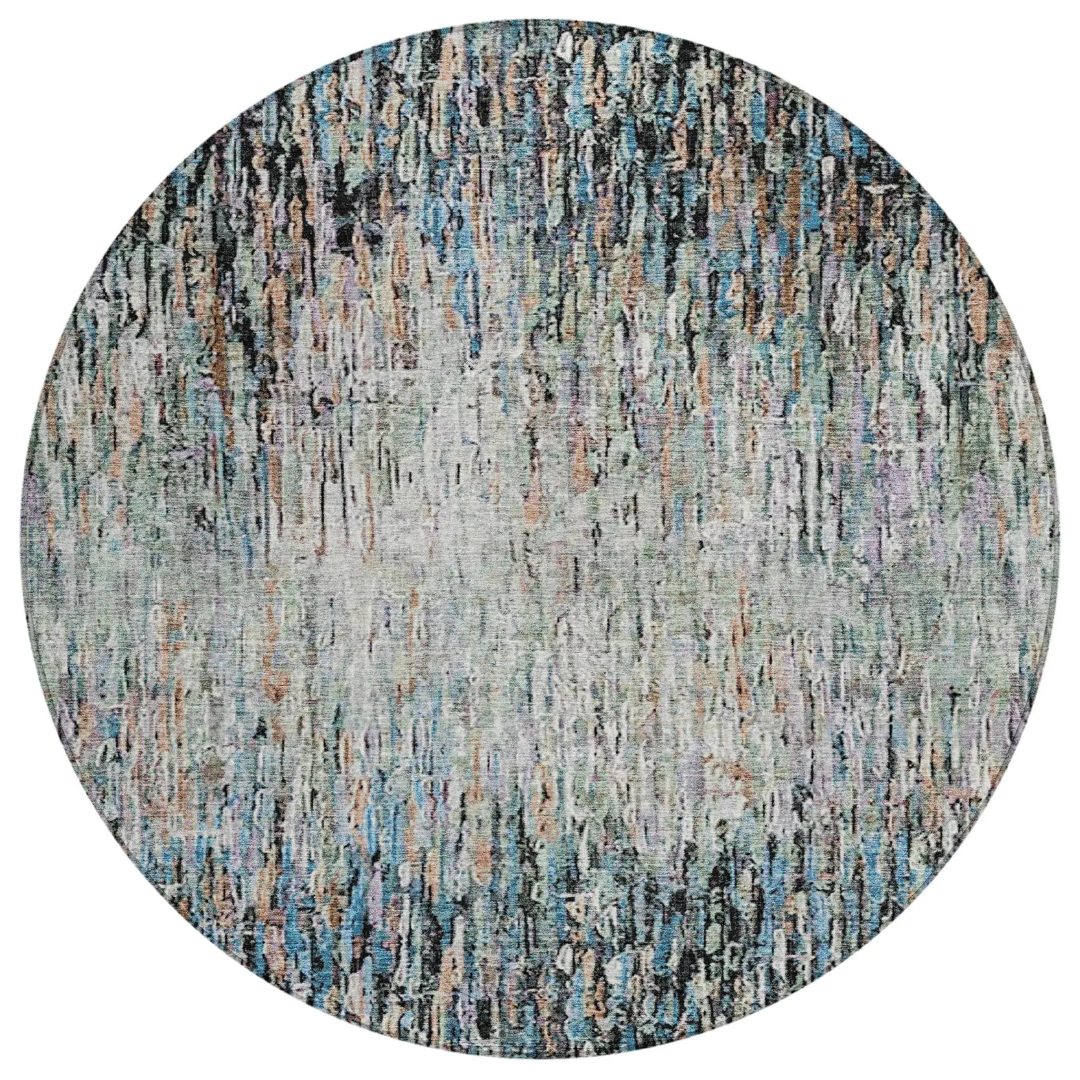 8' Black And Gray Round Striped Washable Indoor Outdoor Area Rug Homeroots Outdoor