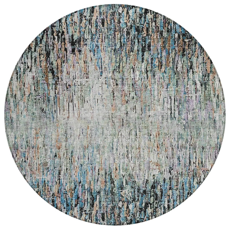 8' Black And Gray Round Striped Washable Indoor Outdoor Area Rug Homeroots Outdoor