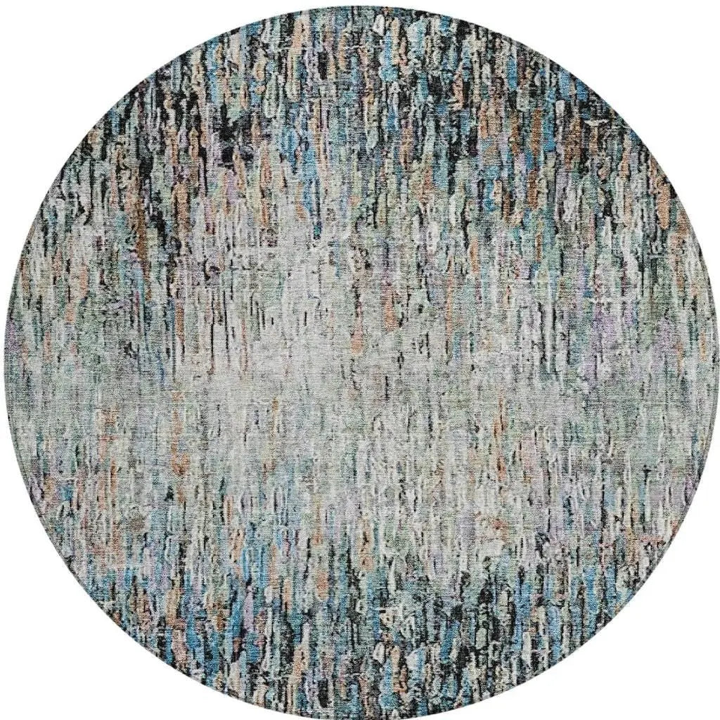 8' Black And Gray Round Striped Washable Indoor Outdoor Area Rug Homeroots Outdoor