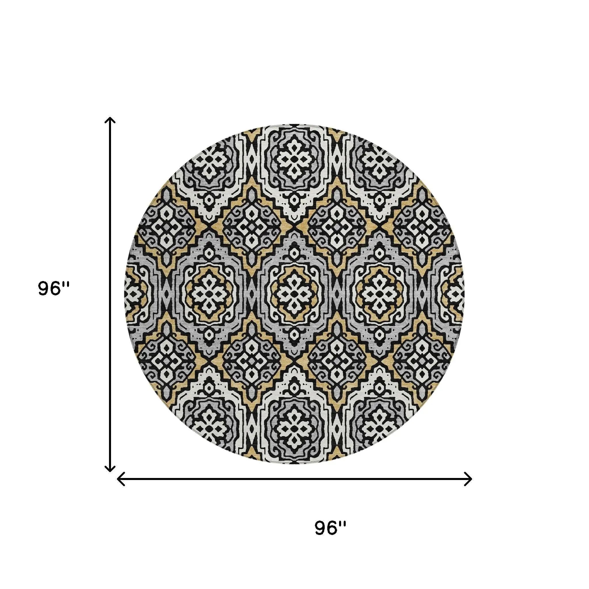 8' Black And Gray Round Tribal Washable Indoor Outdoor Area Rug Homeroots Outdoor