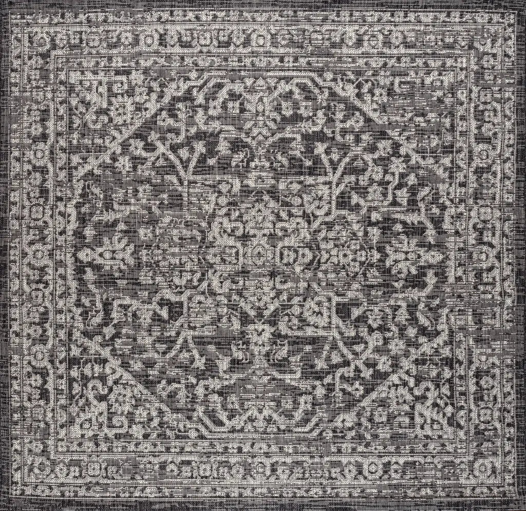 8' Black And Gray Square Medallion Indoor Outdoor Area Rug Homeroots Outdoor