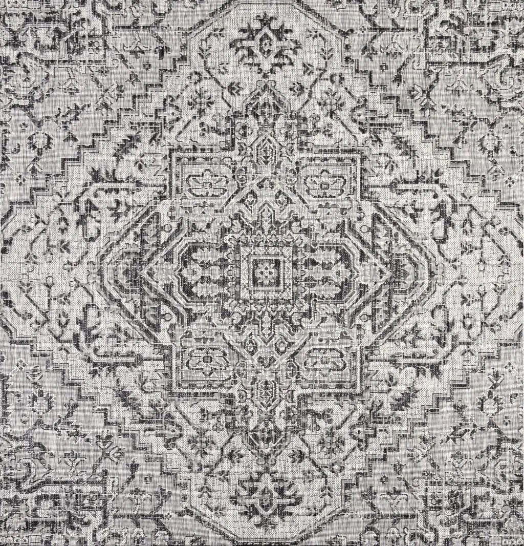 8' Black And Gray Square Medallion Indoor Outdoor Area Rug Homeroots Outdoor