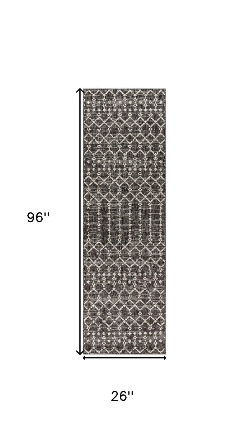 8' Black And Gray Trellis Indoor Outdoor Runner Rug Homeroots Outdoor