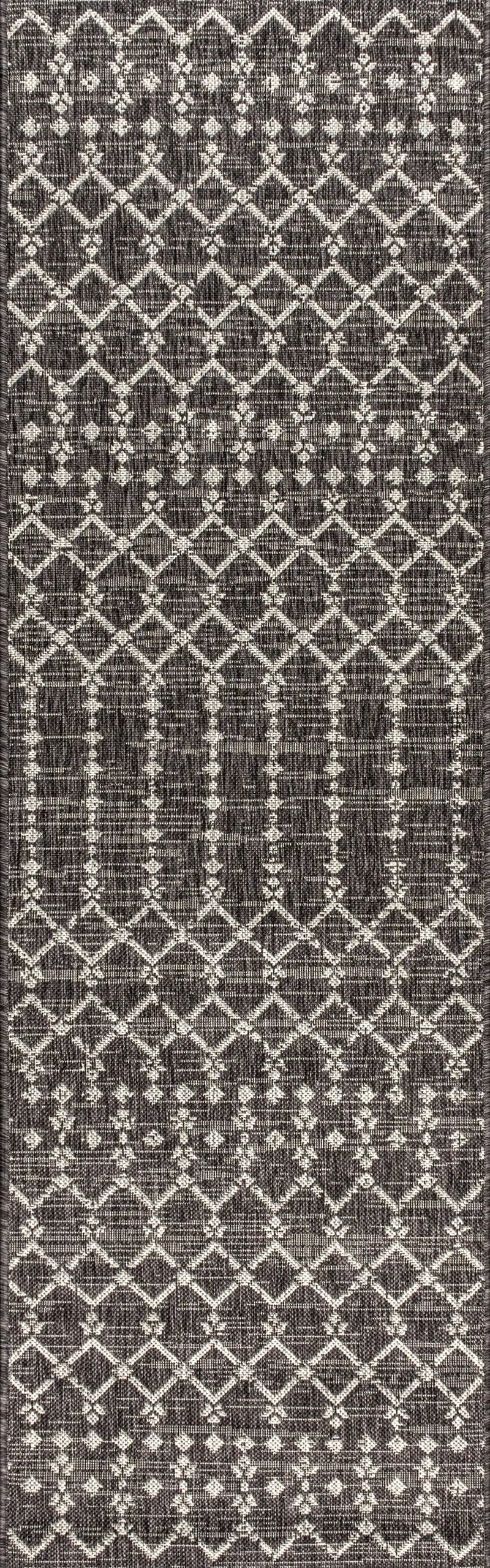 8' Black And Gray Trellis Indoor Outdoor Runner Rug Homeroots Outdoor