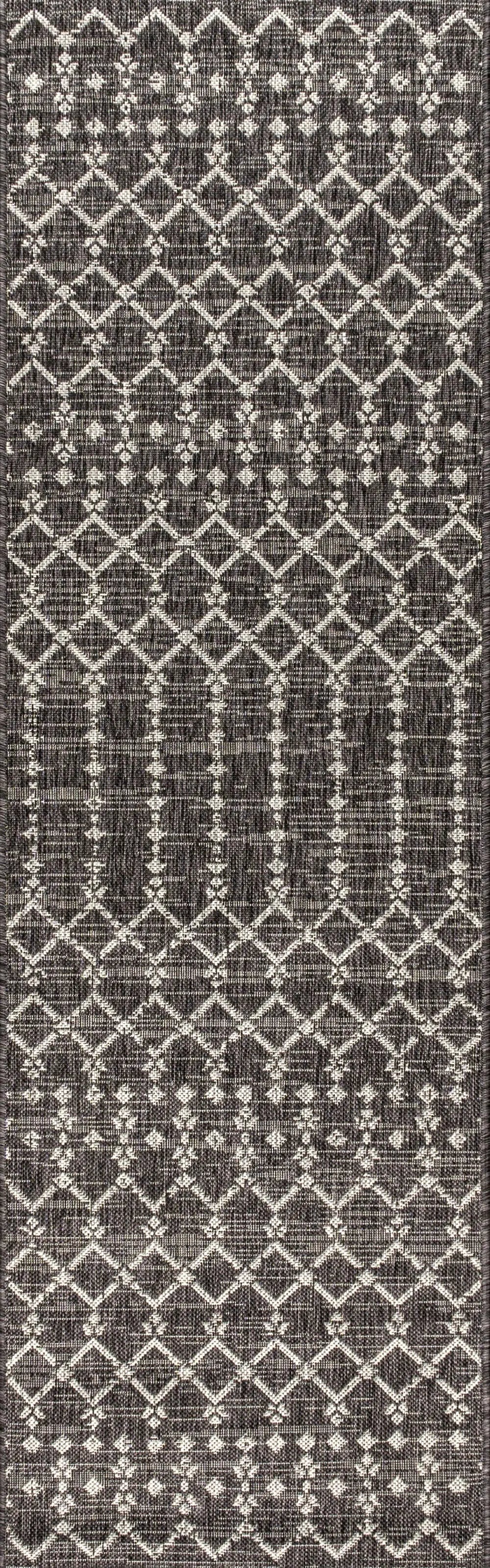 8' Black And Gray Trellis Indoor Outdoor Runner Rug Homeroots Outdoor