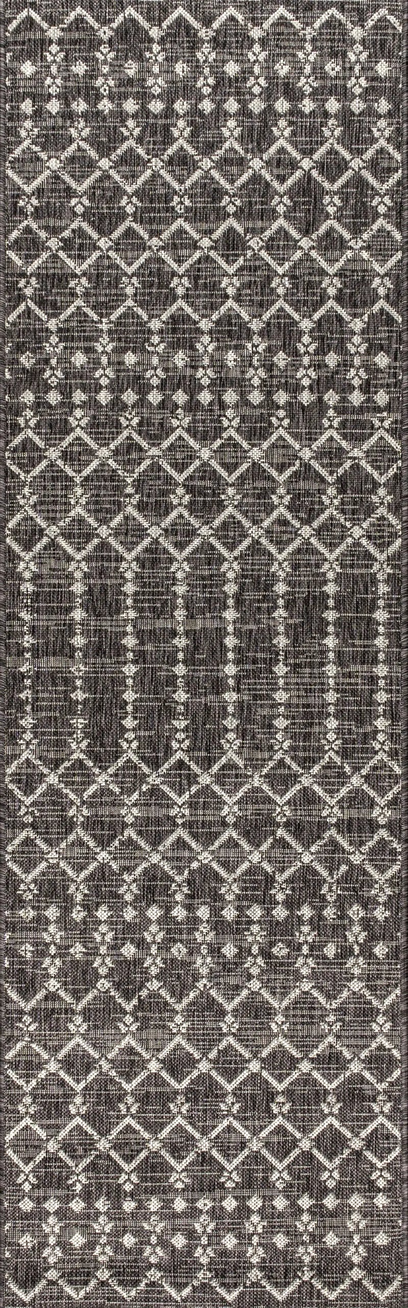 8' Black And Gray Trellis Indoor Outdoor Runner Rug Homeroots Outdoor