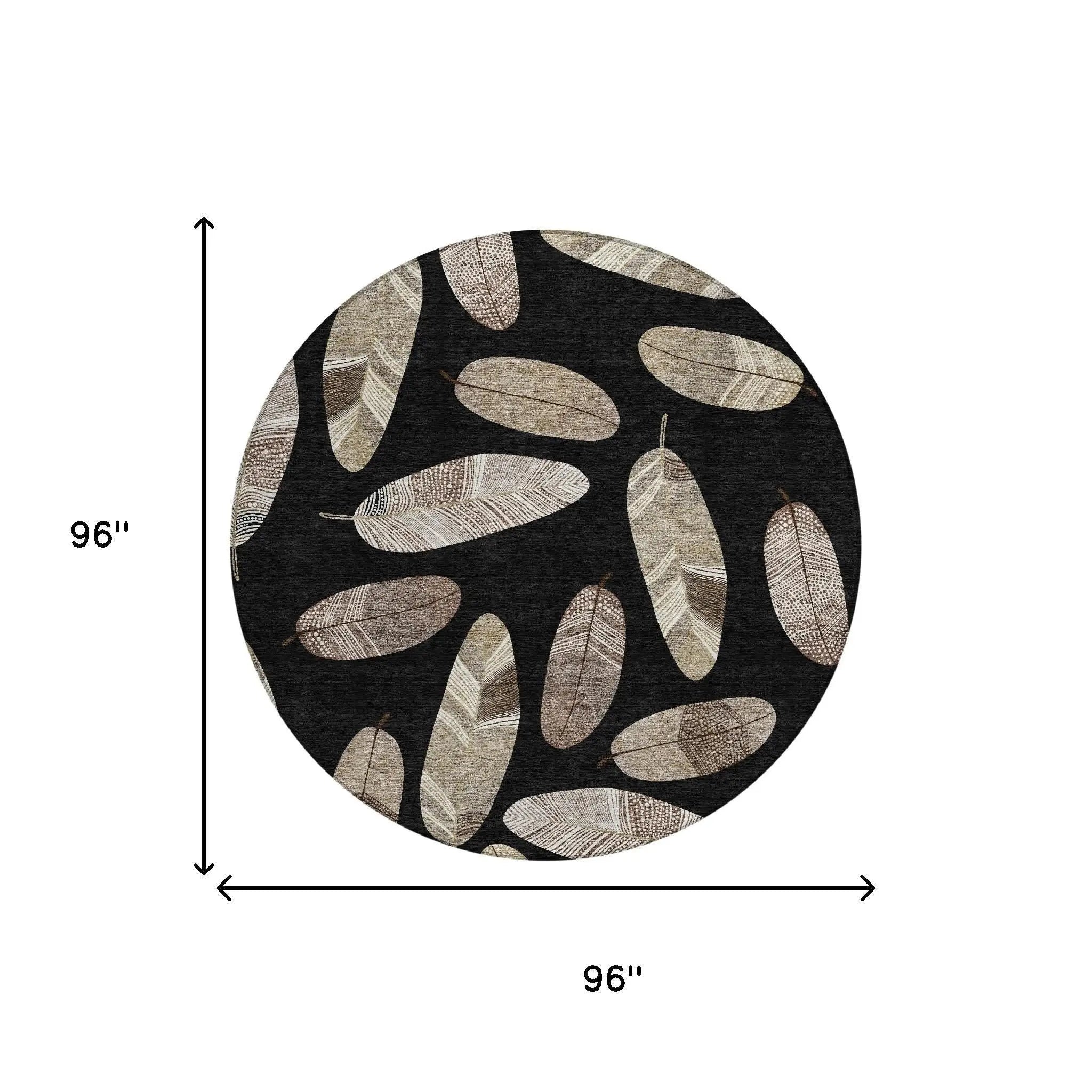 8' Black And Green Round Botanical Leaves Washable Indoor Outdoor Area Rug Homeroots Outdoor