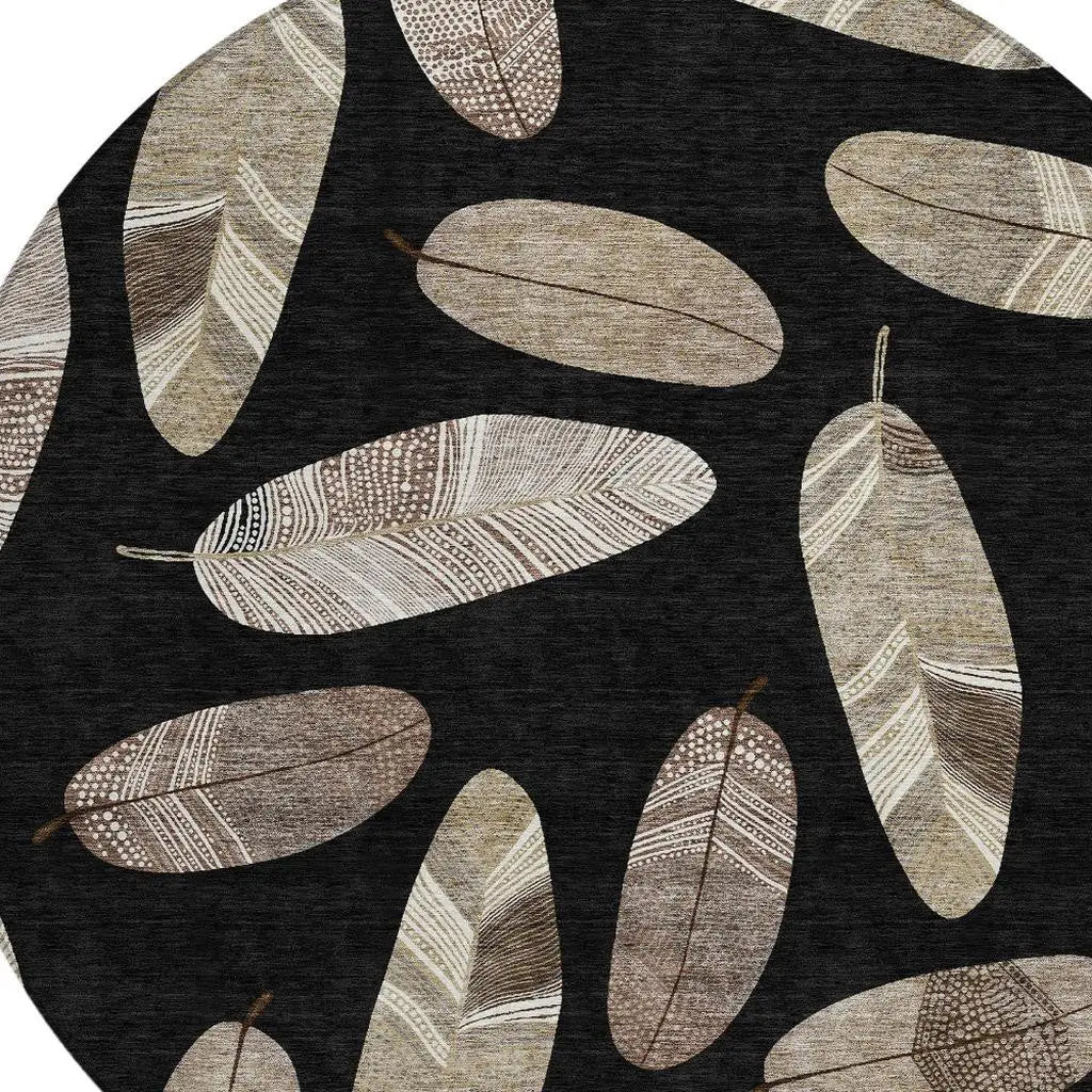 8' Black And Green Round Botanical Leaves Washable Indoor Outdoor Area Rug Homeroots Outdoor