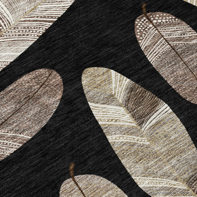 8' Black And Green Round Botanical Leaves Washable Indoor Outdoor Area Rug Homeroots Outdoor