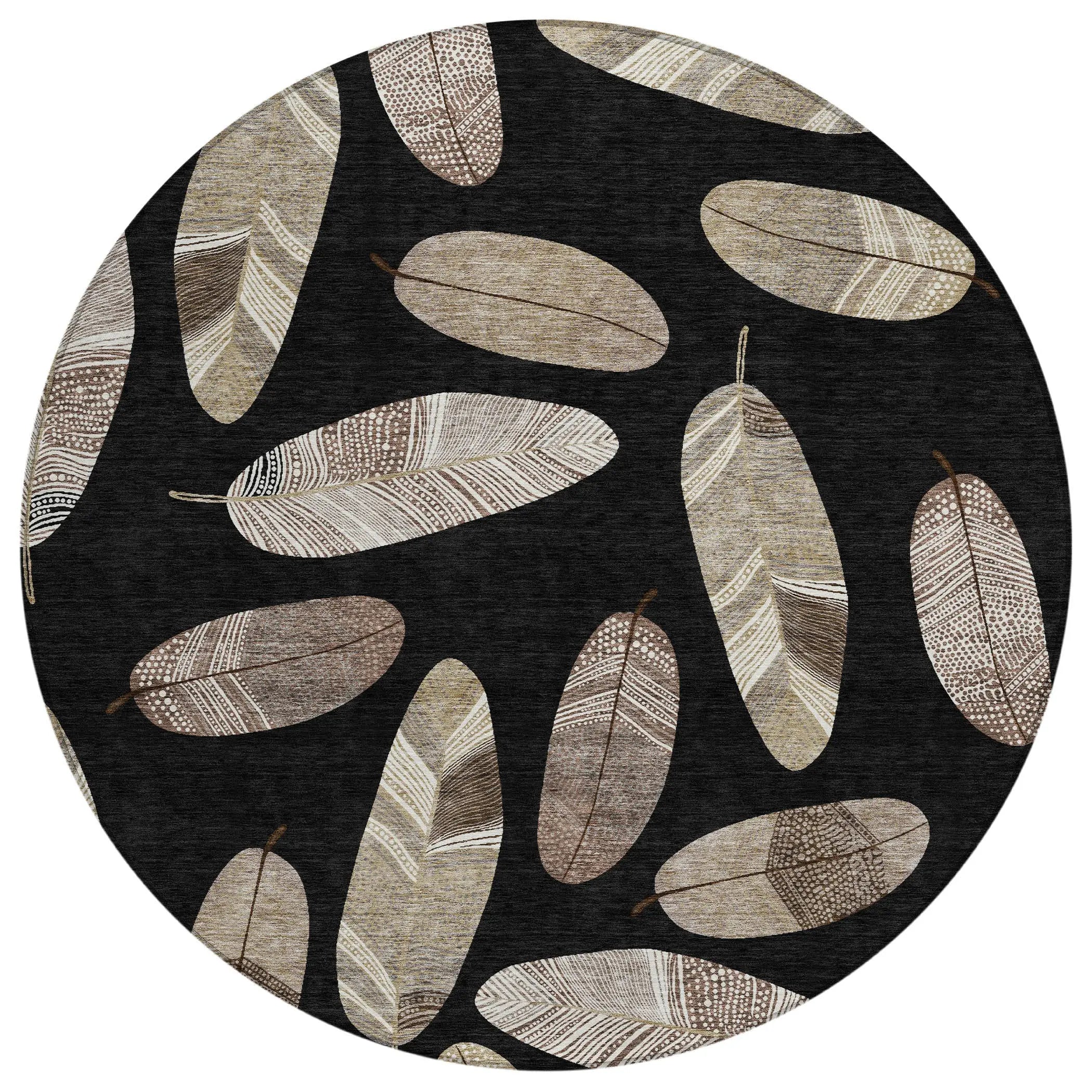 8' Black And Green Round Botanical Leaves Washable Indoor Outdoor Area Rug Homeroots Outdoor