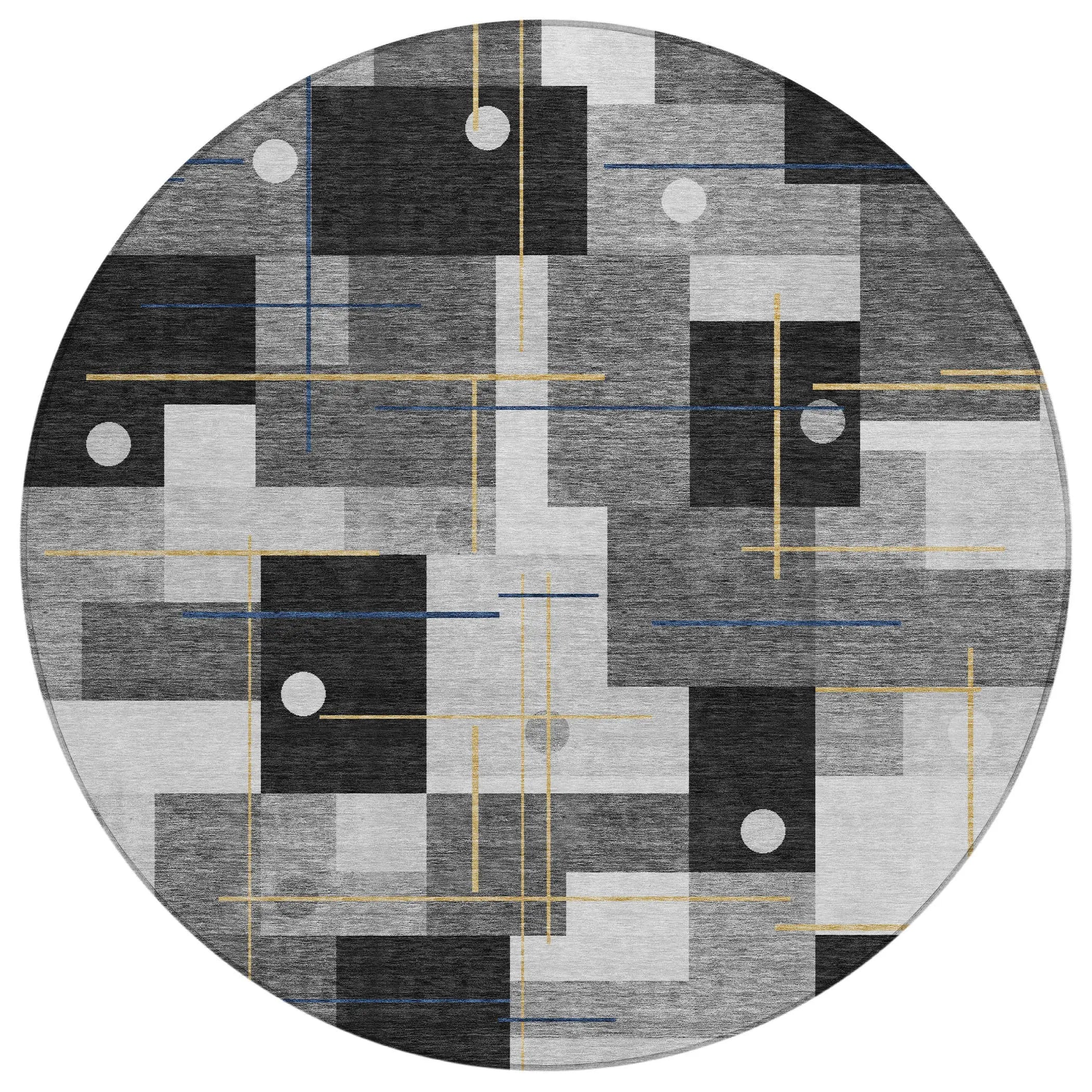8' Black And Green Round Geometric Washable Indoor Outdoor Area Rug Homeroots Outdoor