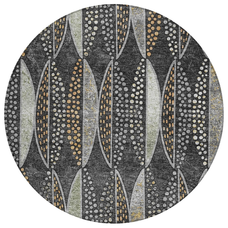8' Black And Green Round Geometric Washable Indoor Outdoor Area Rug Homeroots Outdoor