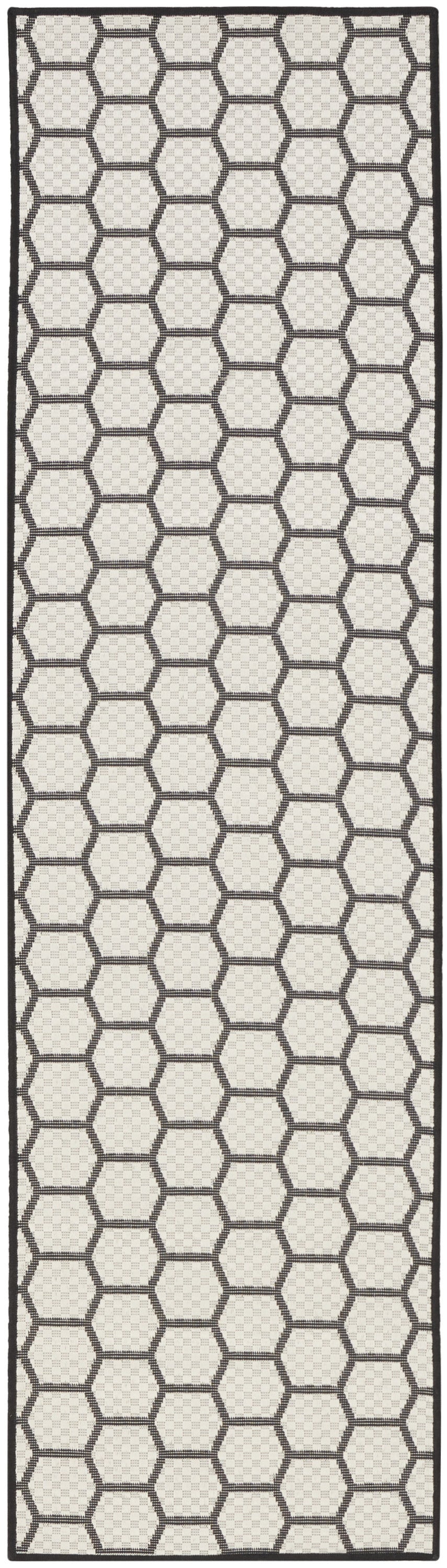8' Black And Ivory Geometric Indoor Outdoor Runner Rug Homeroots Outdoor