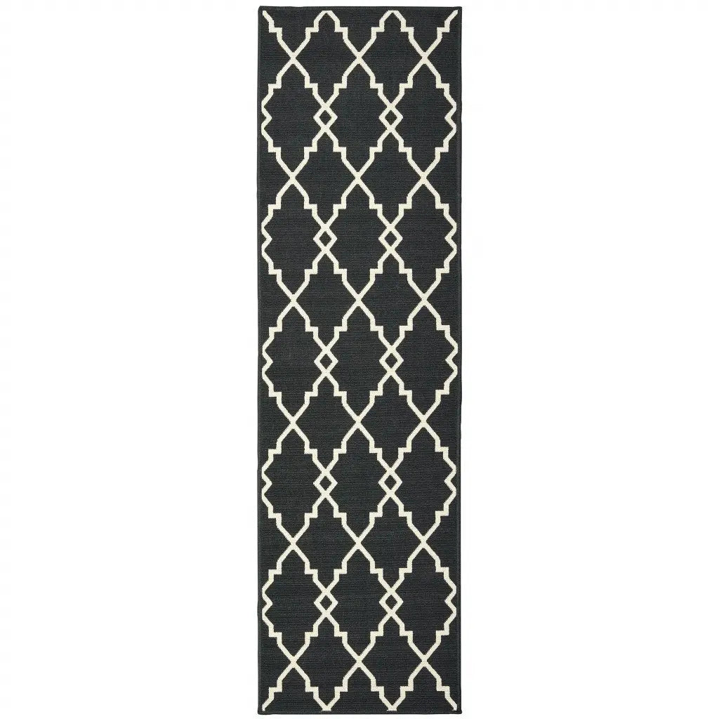 8' Black And Ivory Indoor Outdoor Runner Rug Homeroots Outdoor