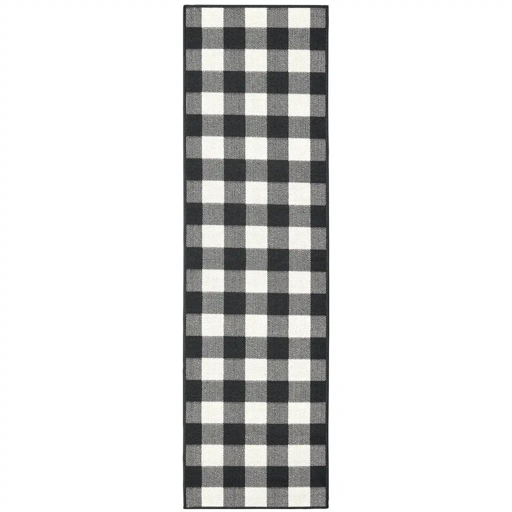 8' Black And Ivory Indoor Outdoor Runner Rug Homeroots Outdoor