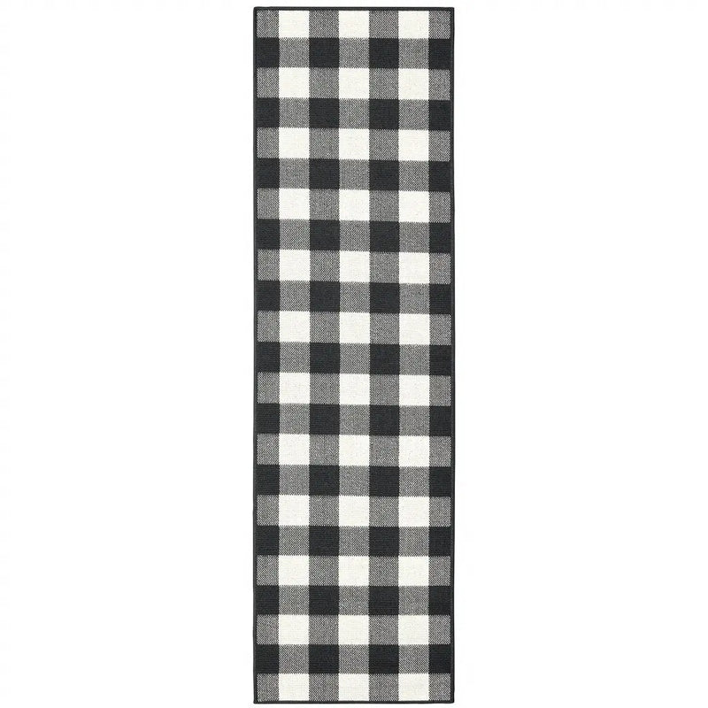 8' Black And Ivory Indoor Outdoor Runner Rug Homeroots Outdoor