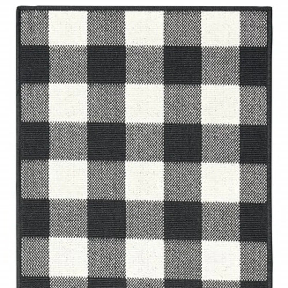 8' Black And Ivory Indoor Outdoor Runner Rug Homeroots Outdoor