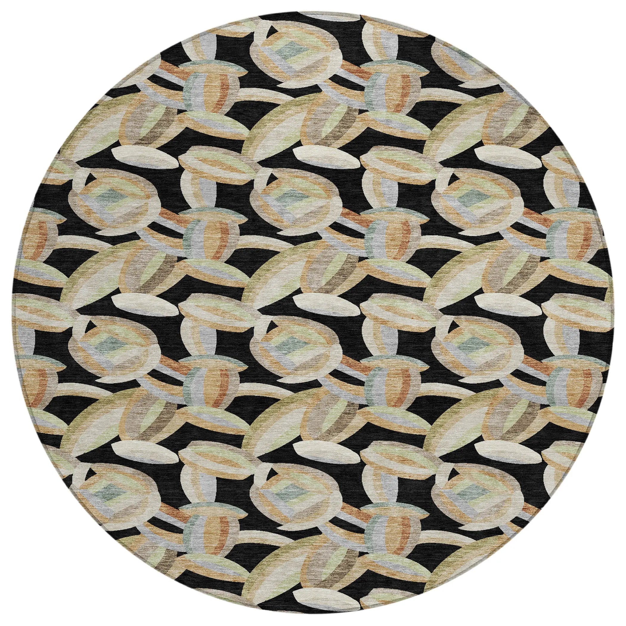 8' Black And Ivory Round Abstract Washable Indoor Outdoor Area Rug Homeroots Outdoor