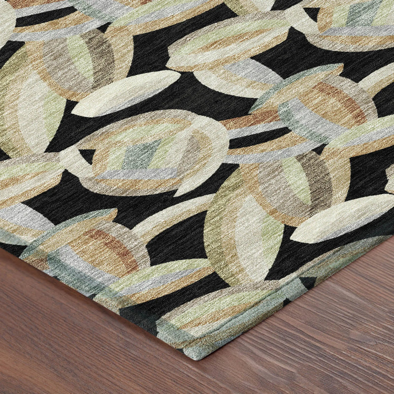 8' Black And Ivory Round Abstract Washable Indoor Outdoor Area Rug Homeroots Outdoor