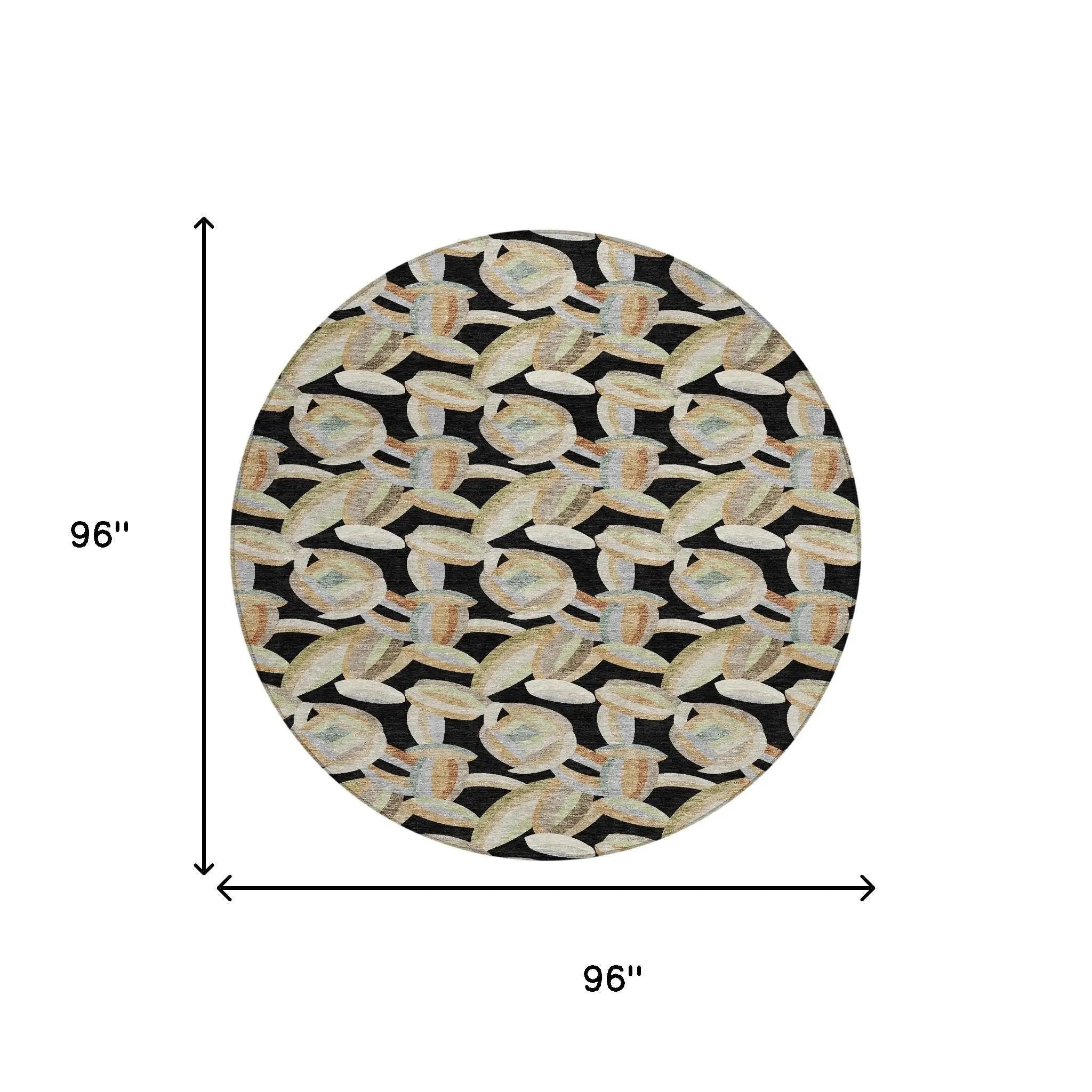 8' Black And Ivory Round Abstract Washable Indoor Outdoor Area Rug Homeroots Outdoor
