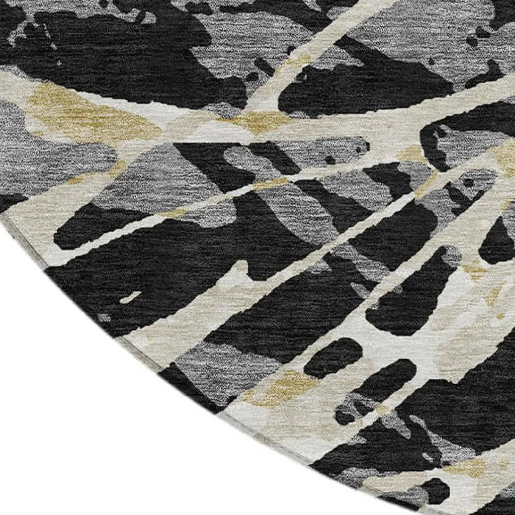 8' Black And Ivory Round Abstract Washable Indoor Outdoor Area Rug Homeroots Outdoor