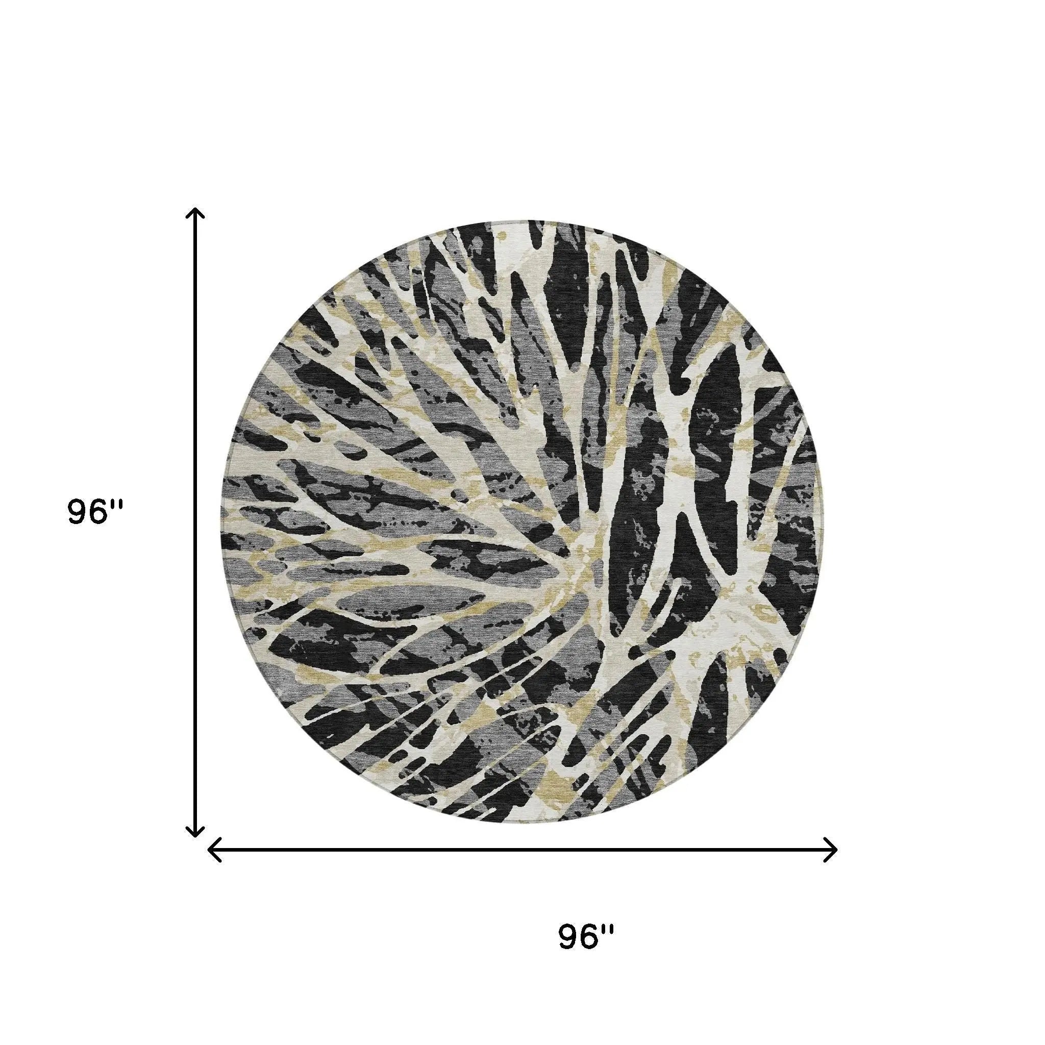 8' Black And Ivory Round Abstract Washable Indoor Outdoor Area Rug Homeroots Outdoor