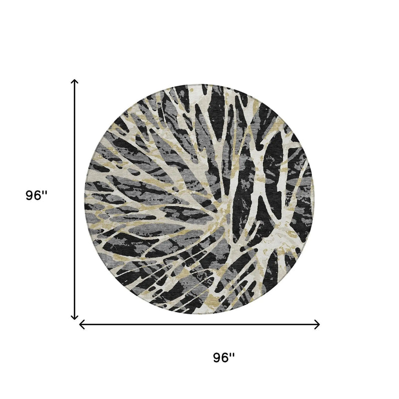 8' Black And Ivory Round Abstract Washable Indoor Outdoor Area Rug Homeroots Outdoor