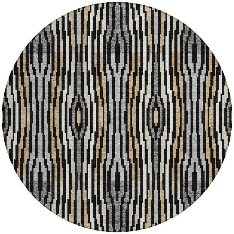 8' Black And Ivory Round Abstract Washable Indoor Outdoor Area Rug Homeroots Outdoor