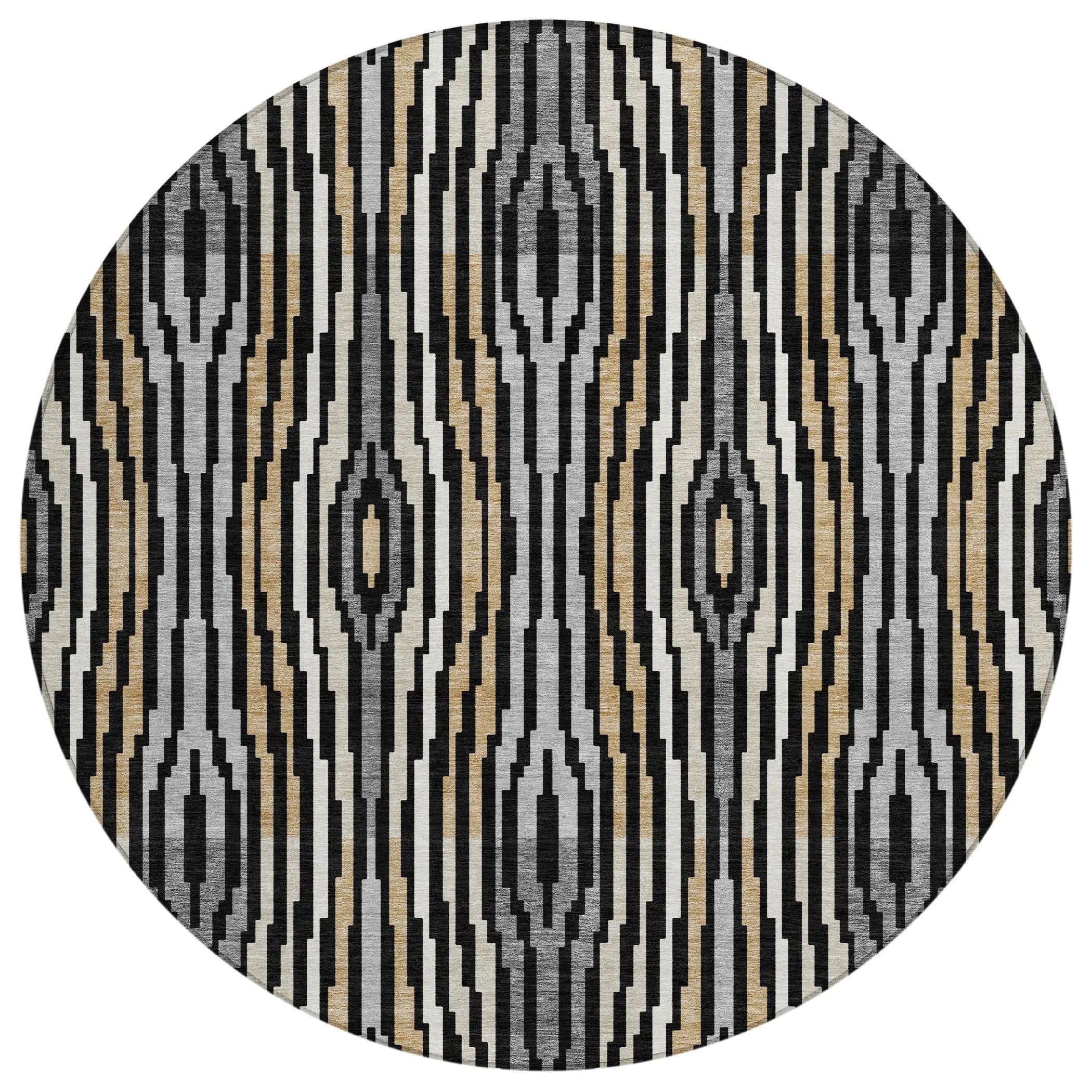 8' Black And Ivory Round Abstract Washable Indoor Outdoor Area Rug Homeroots Outdoor