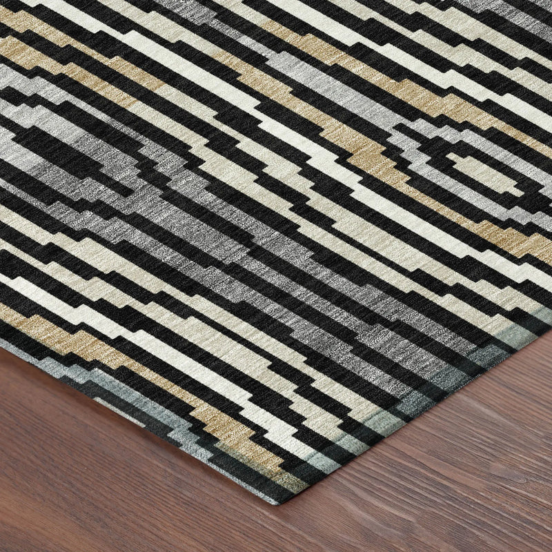 8' Black And Ivory Round Abstract Washable Indoor Outdoor Area Rug Homeroots Outdoor