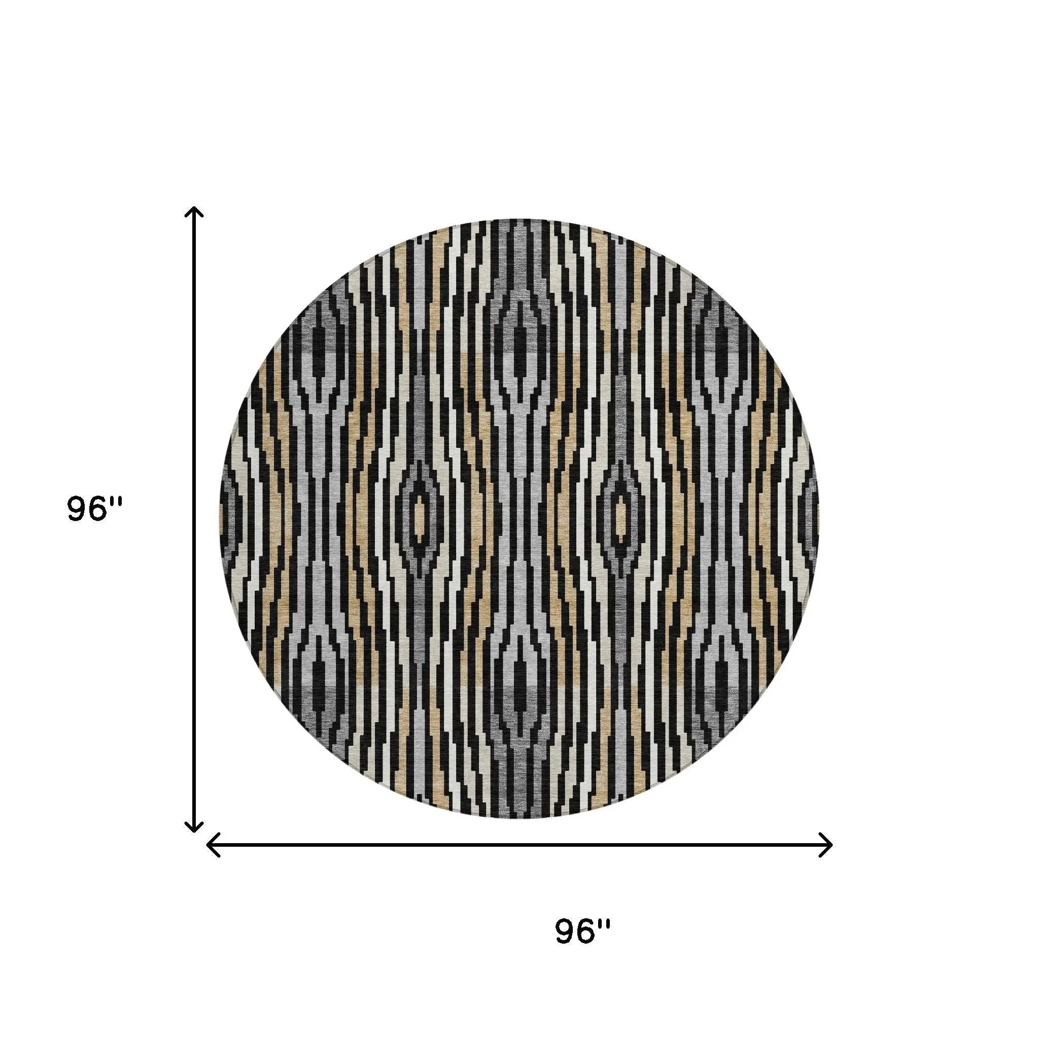8' Black And Ivory Round Abstract Washable Indoor Outdoor Area Rug Homeroots Outdoor