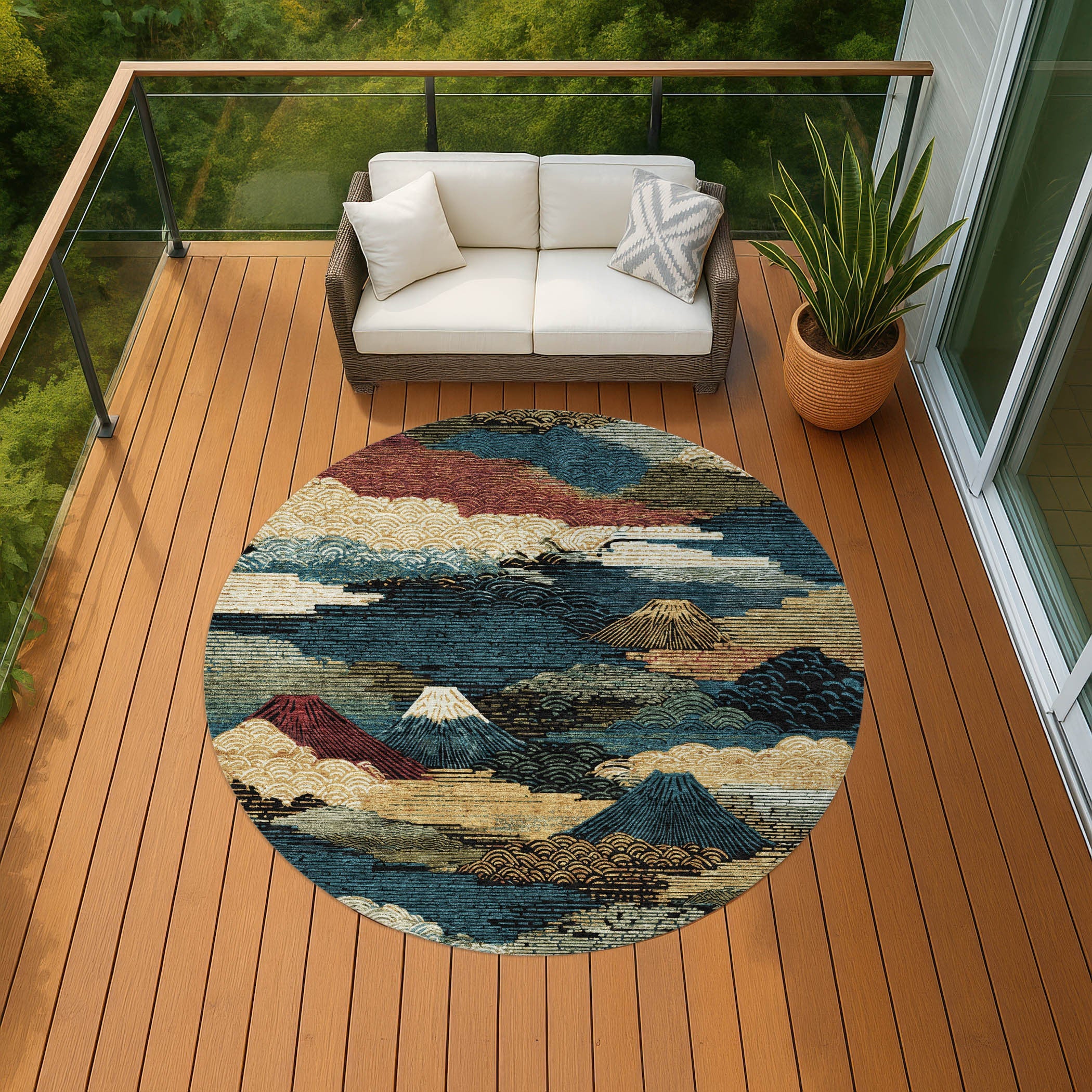 8' Black And Ivory Round Abstract Washable Indoor Outdoor Area Rug Homeroots Outdoor