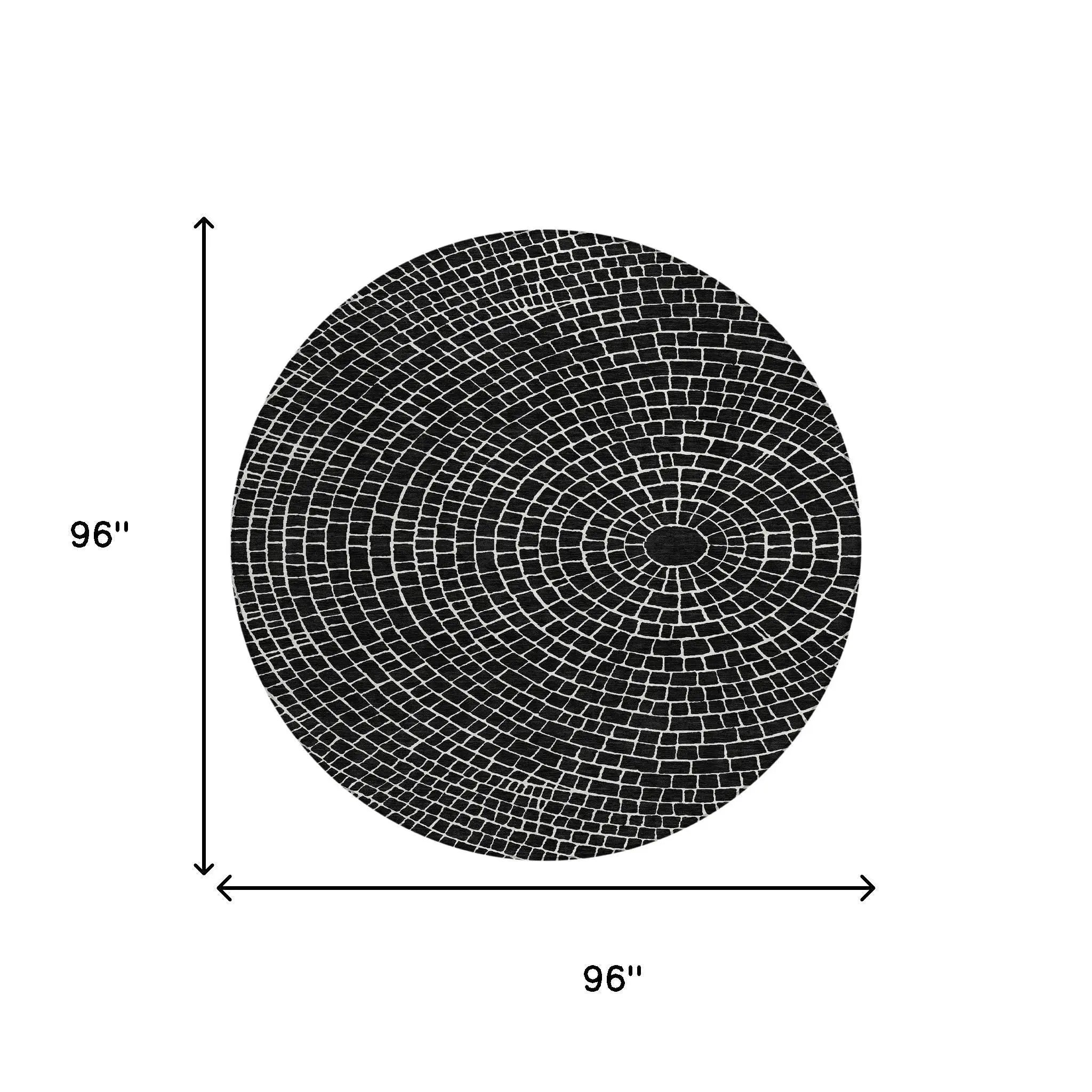 8' Black And Ivory Round Geometric Washable Indoor Outdoor Area Rug Homeroots Outdoor