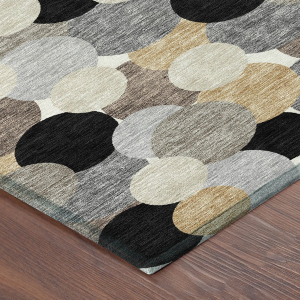8' Black And Ivory Round Geometric Washable Indoor Outdoor Area Rug Homeroots Outdoor