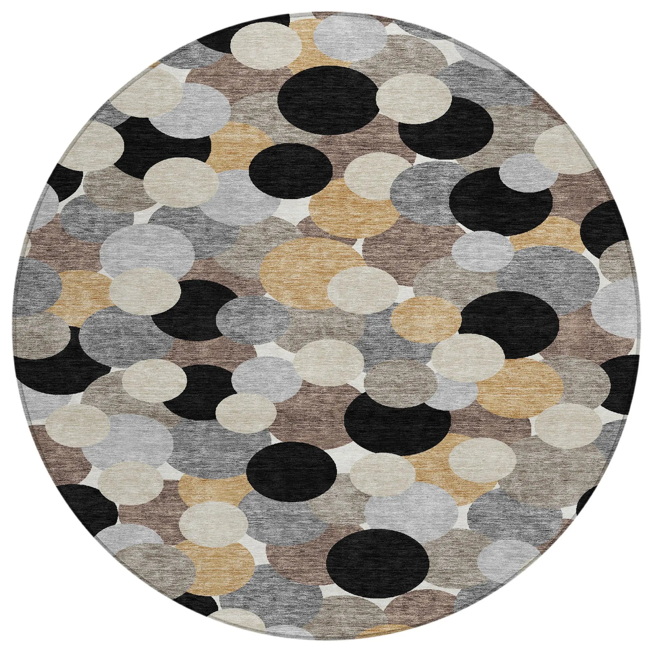 8' Black And Ivory Round Geometric Washable Indoor Outdoor Area Rug Homeroots Outdoor