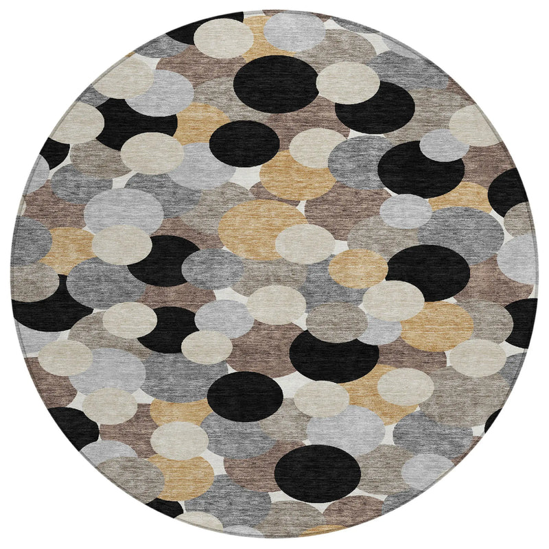 8' Black And Ivory Round Geometric Washable Indoor Outdoor Area Rug Homeroots Outdoor