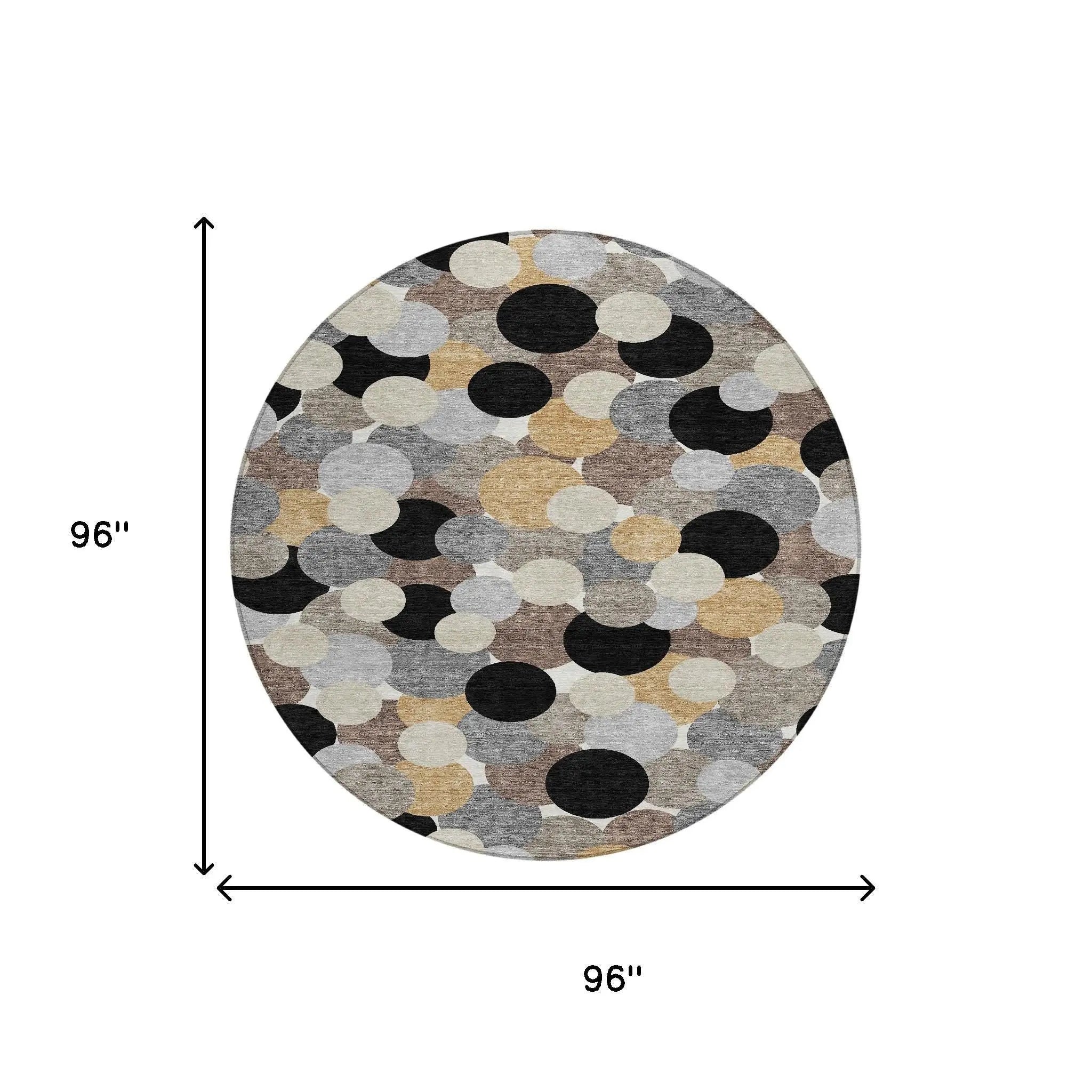 8' Black And Ivory Round Geometric Washable Indoor Outdoor Area Rug Homeroots Outdoor