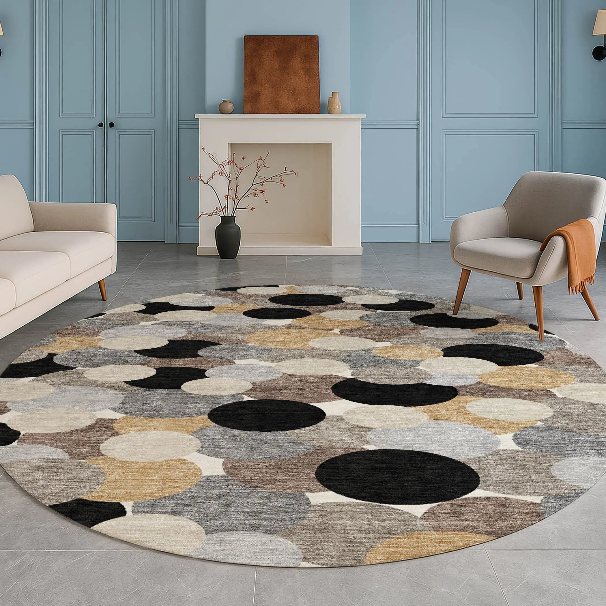 8' Black And Ivory Round Geometric Washable Indoor Outdoor Area Rug Homeroots Outdoor