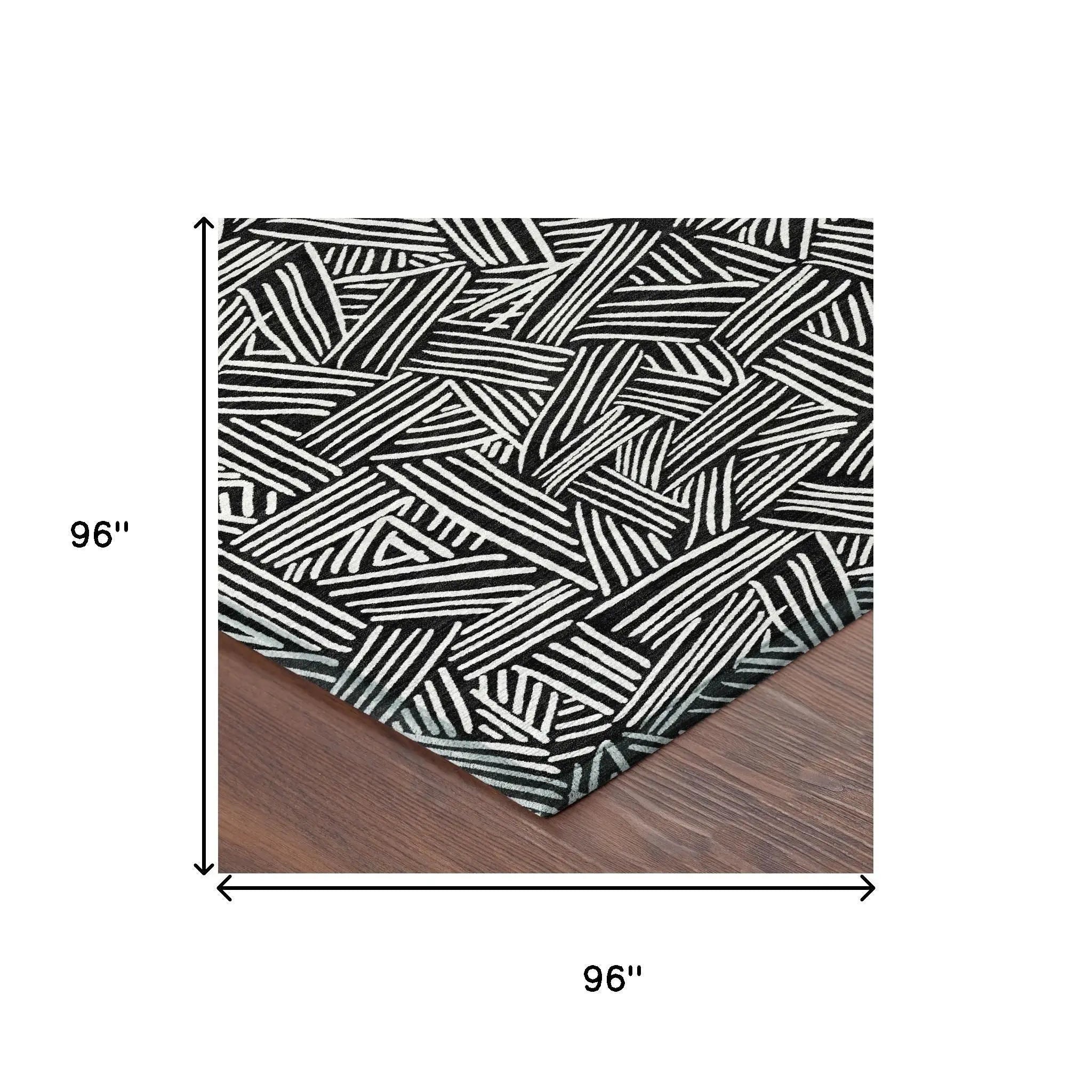 8' Black And Ivory Round Geometric Washable Indoor Outdoor Area Rug Homeroots Outdoor